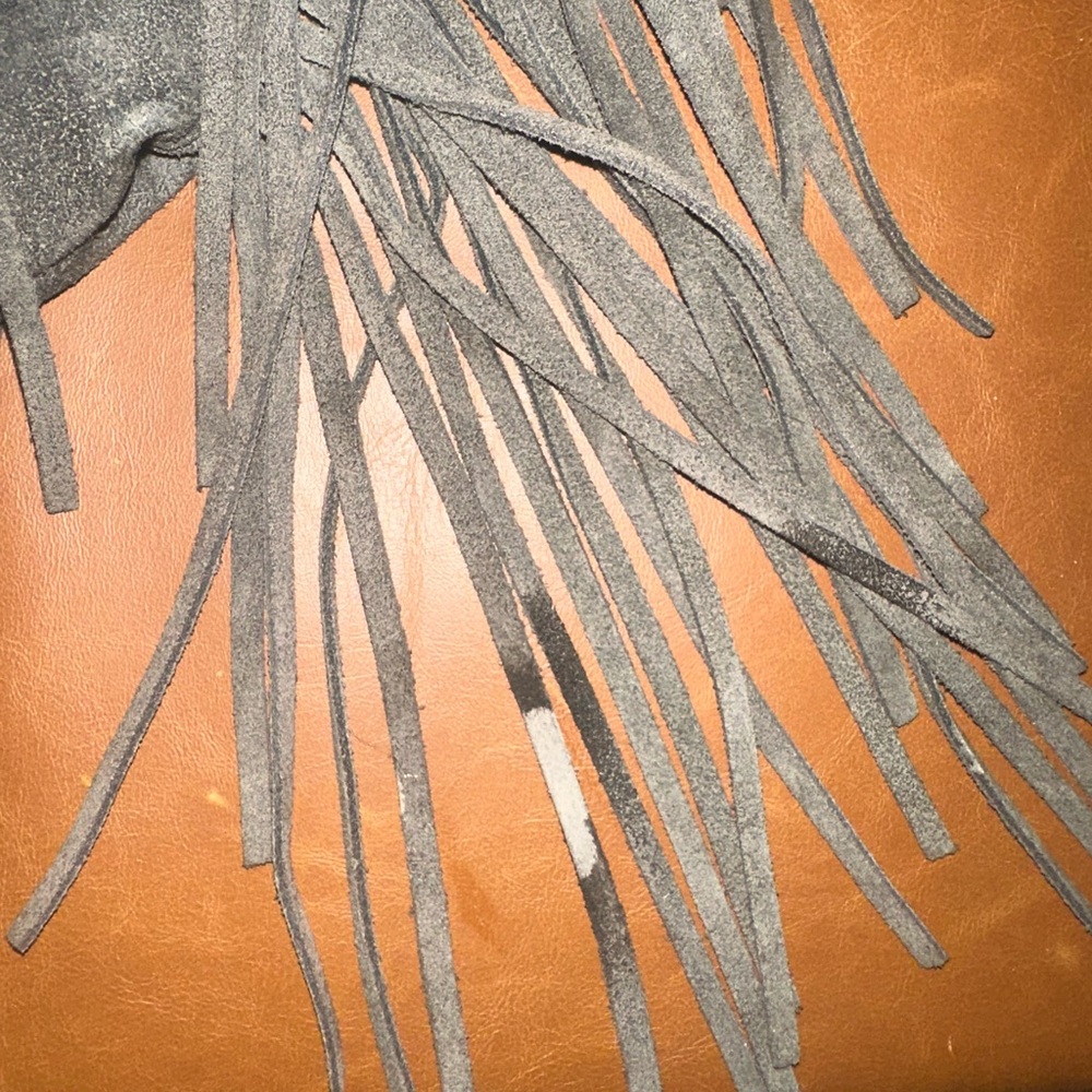 Green Fringe Genuine Suede Shoulder Bag - Picture 3 of 4
